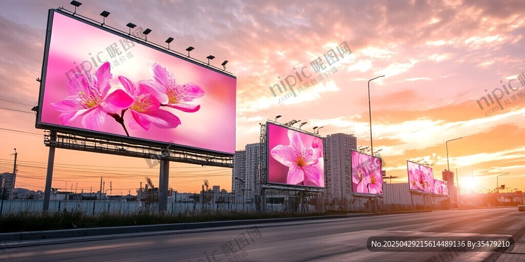 夕陽下的花卉廣告路牌