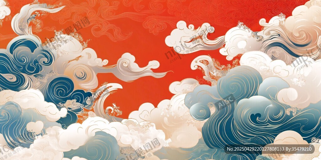 中式云海浪濤古風(fēng)背景圖