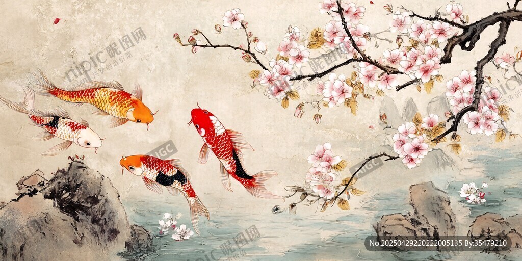 錦鯉戲花圖