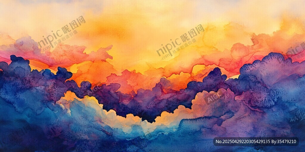 夢幻水彩風絢麗云海景觀