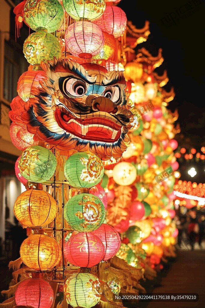傳統(tǒng)彩燈裝點(diǎn)的熱鬧街景
