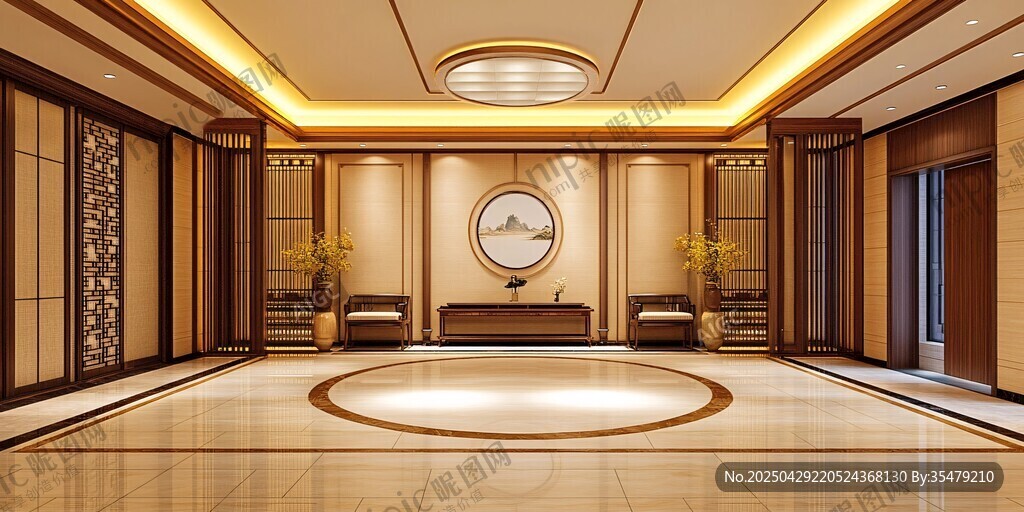 中式豪華大廳室內(nèi)設(shè)計(jì)