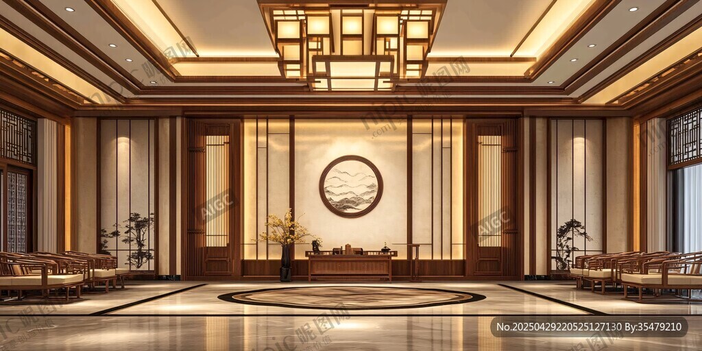 中式豪華大廳室內(nèi)精美設(shè)計(jì)