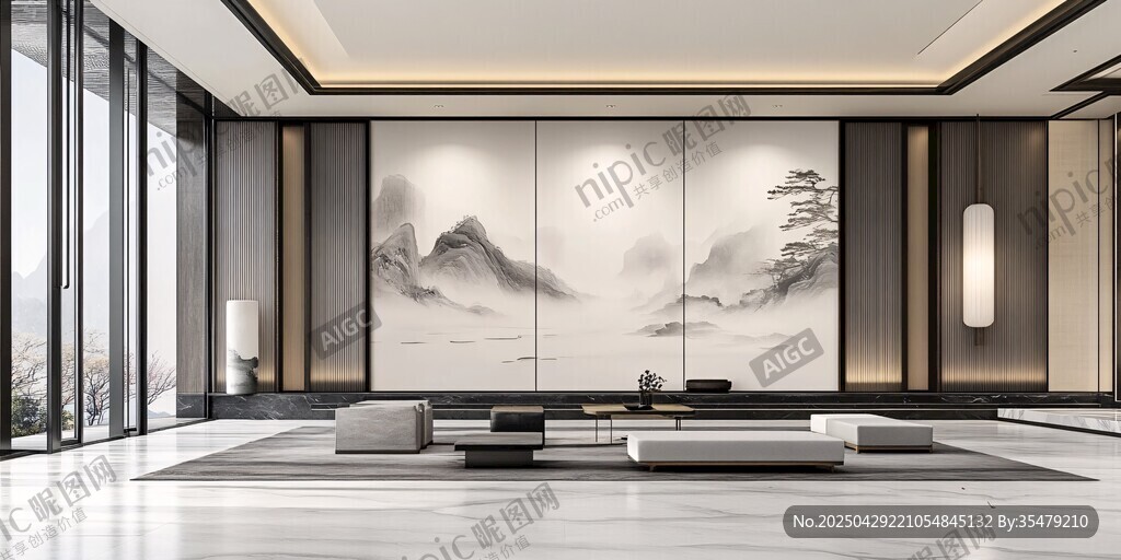 中式山水風(fēng)現(xiàn)代客廳空間