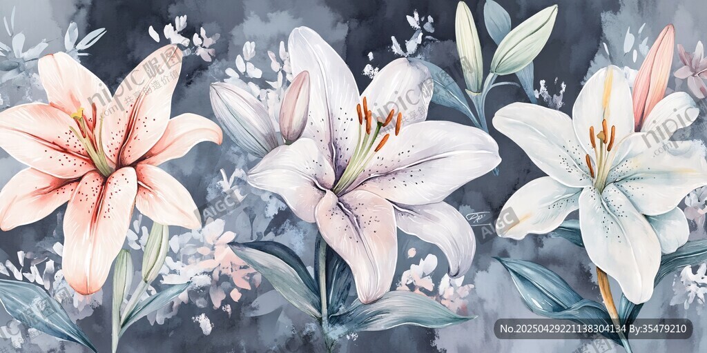 水彩百合花卉美麗插畫(huà)