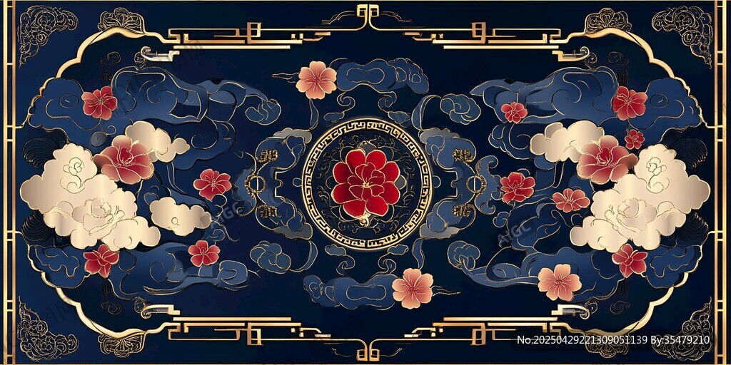 中式古典云紋花卉圖案