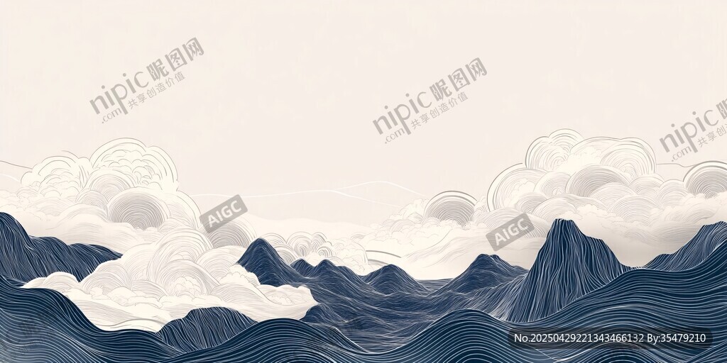 水墨山海云海意境插畫