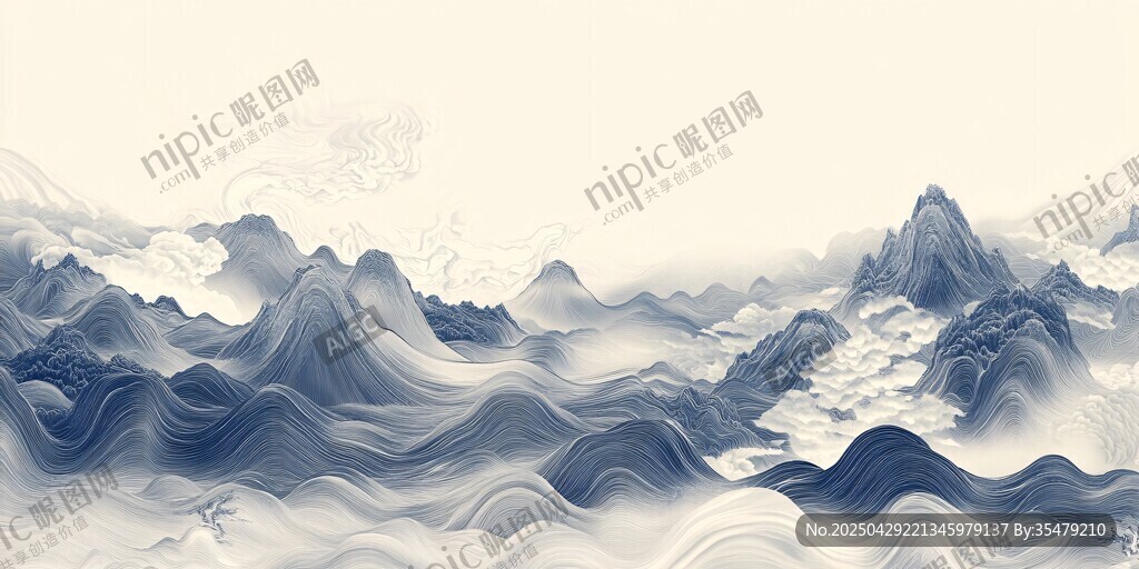 水墨山水云海意境圖
