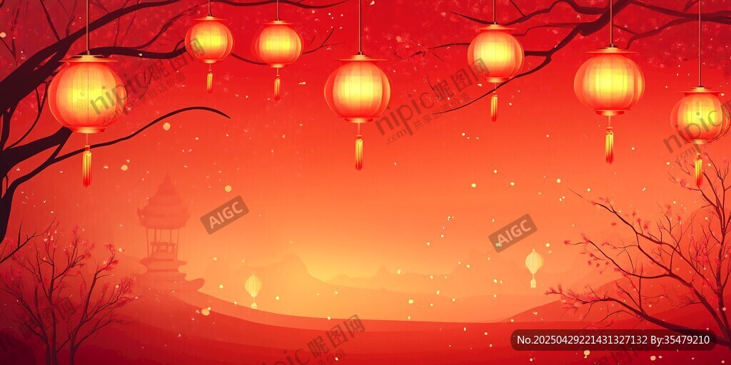 紅燈籠映黃昏中式美景