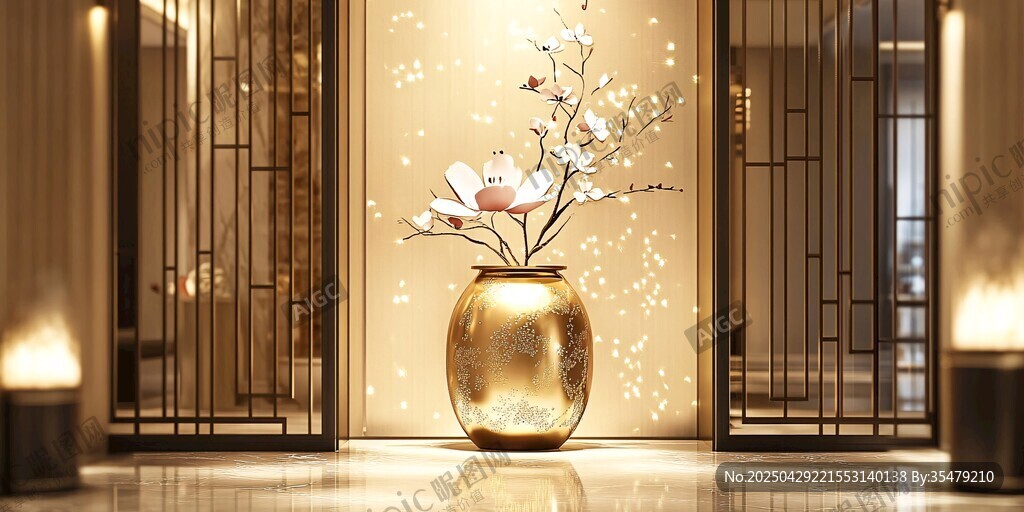 中式玄關(guān)處的雅致花瓶插花