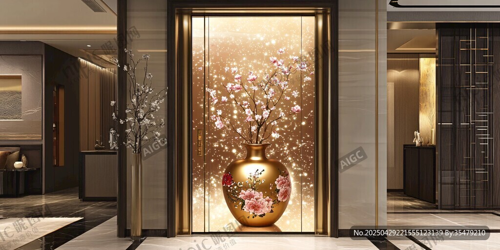 奢華玄關(guān)處的精美花瓶壁畫(huà)