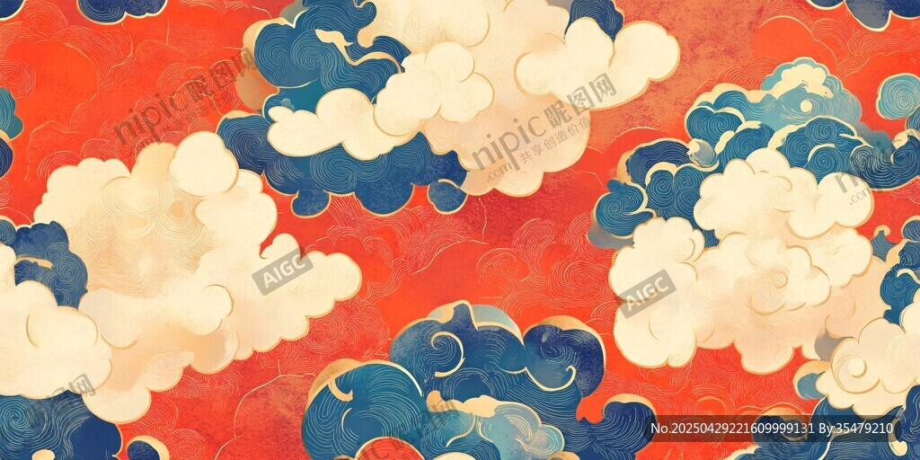 中式云紋圖案 喜慶紅底背景