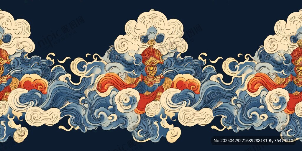 中式傳統(tǒng)海浪祥云圖案