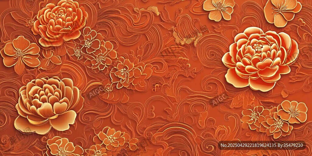 橙紅色繁花背景紋理圖案