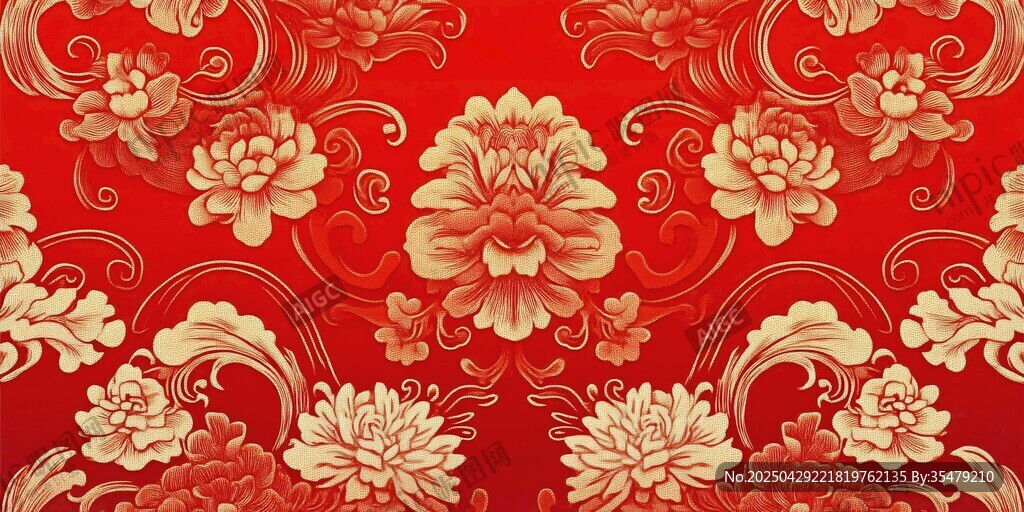 中式紅底金花紋飾圖案