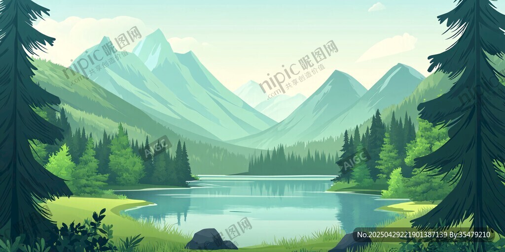 山間靜謐湖景 綠意盎然