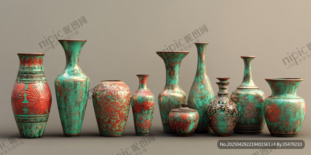 多彩古雅花瓶陳列展示