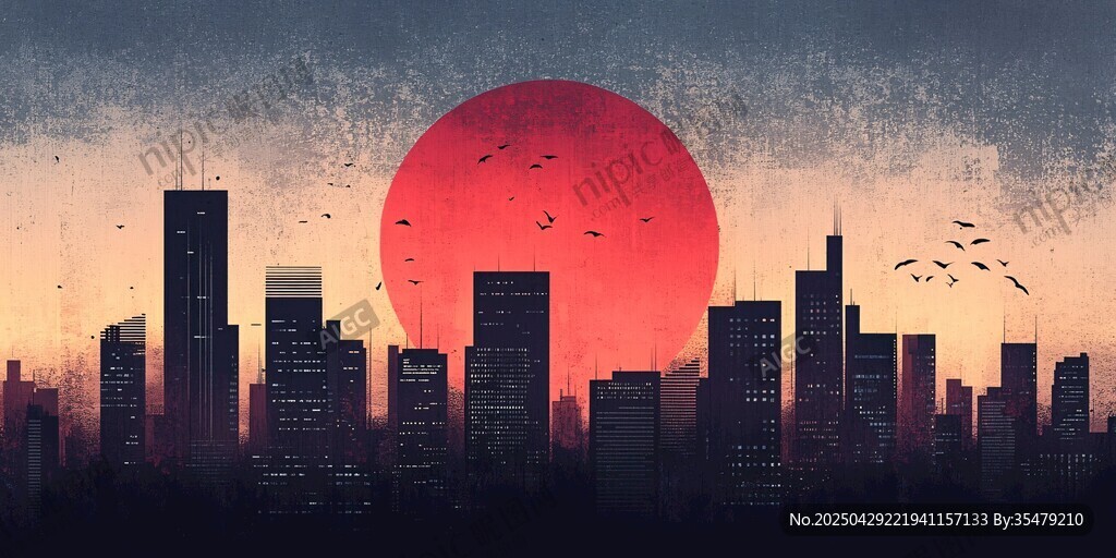 夕陽(yáng)下的城市天際線