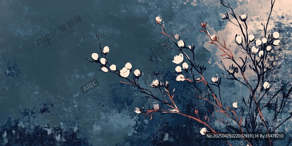 水墨風(fēng)枝頭花朵意境圖