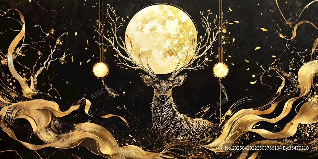 月夜神鹿 夢幻金色之景