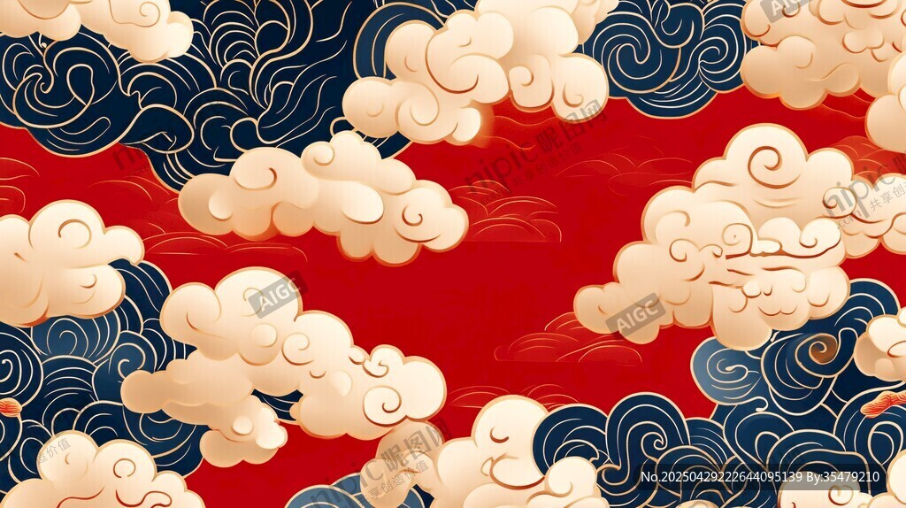 中式云紋紅底傳統(tǒng)圖案
