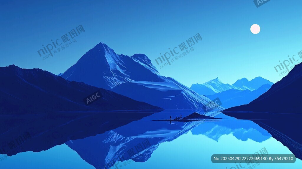 靜謐月夜下的山水倒影