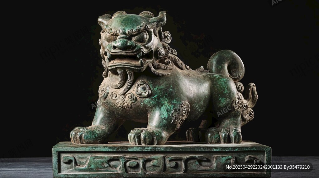 青銅獅子雕塑 古樸威嚴(yán)