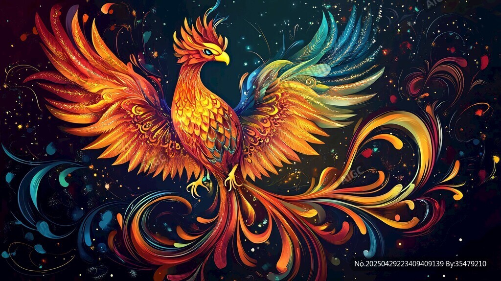 五彩鳳凰展翅于星空之下