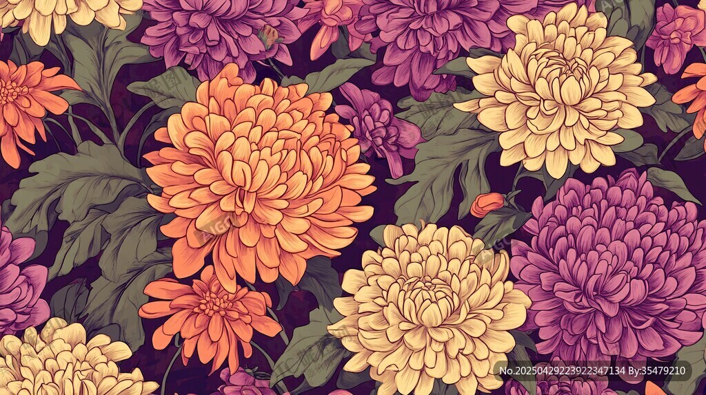 多彩菊花花卉圖案背景