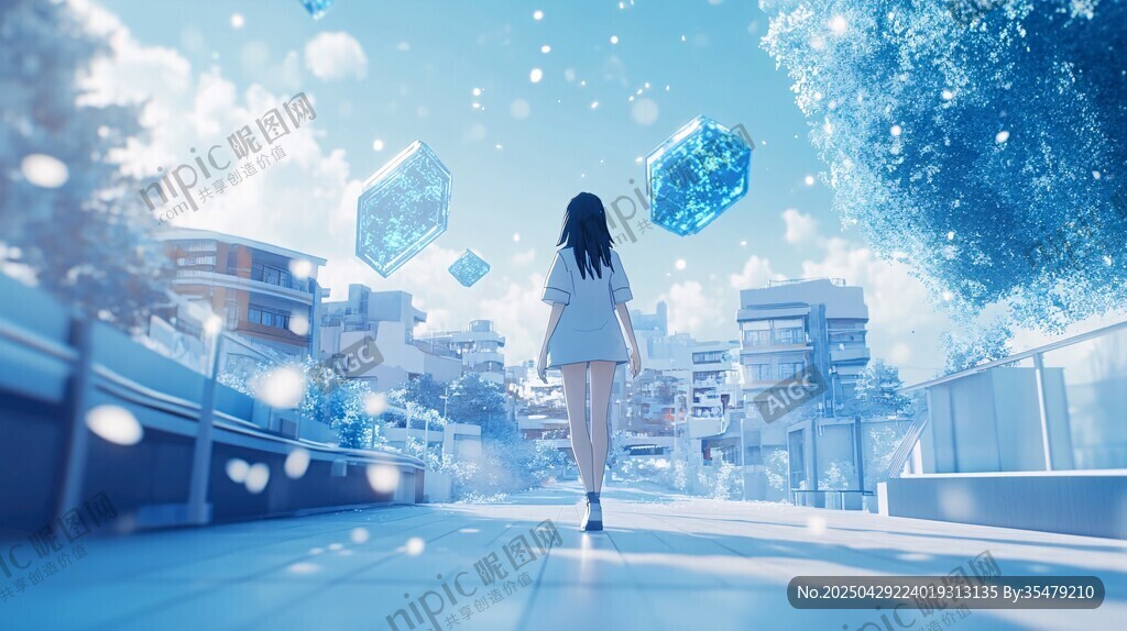女孩漫步于夢幻都市之境