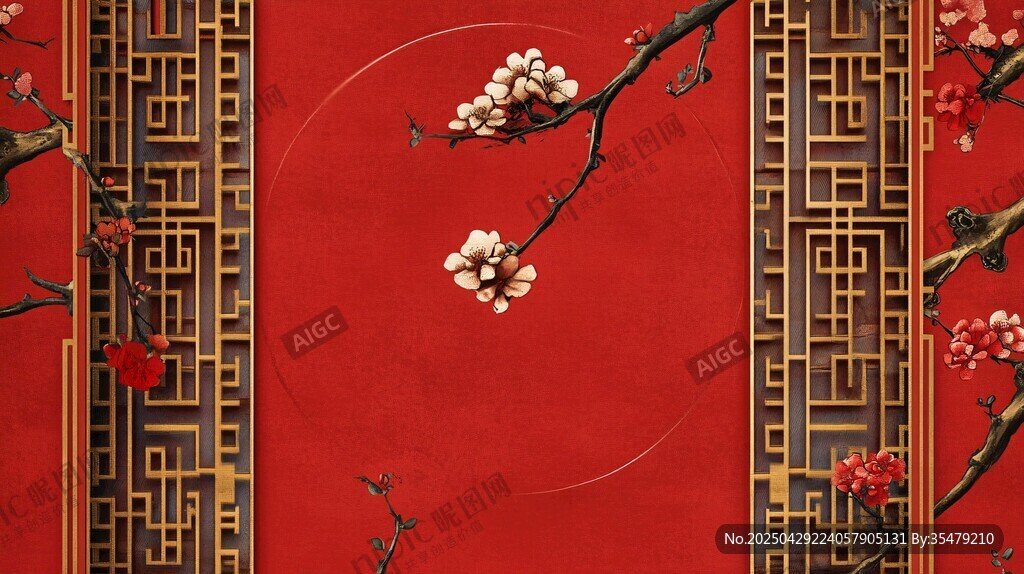 中式紅墻梅花雅致景致