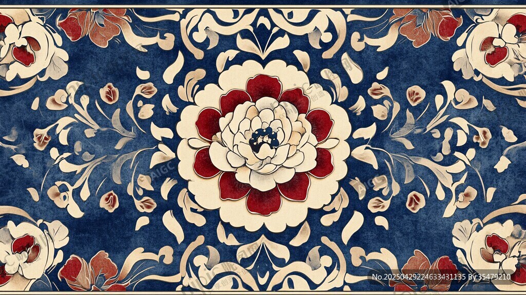 中式古典花卉地毯圖案