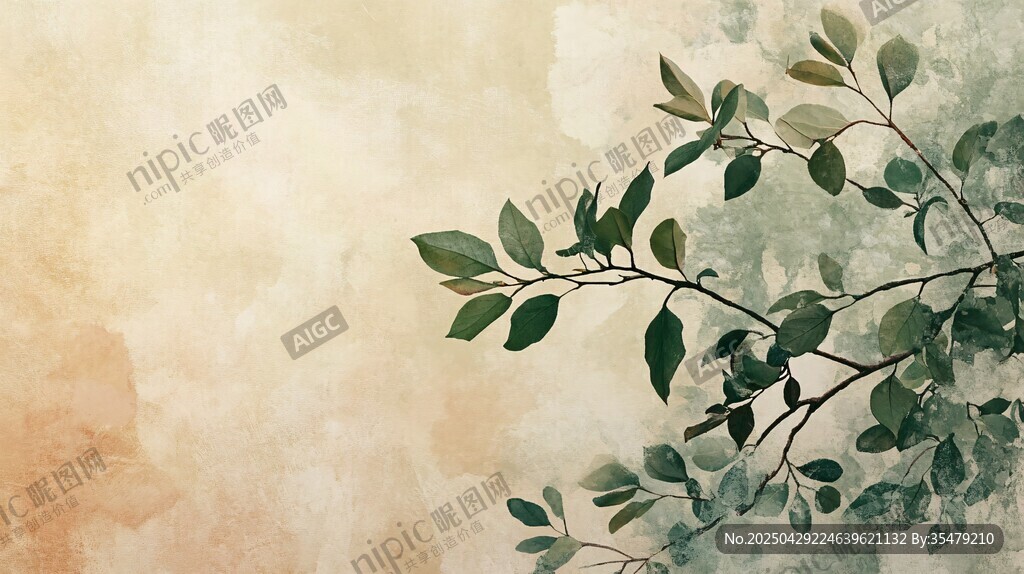清新枝葉水彩風(fēng)背景圖
