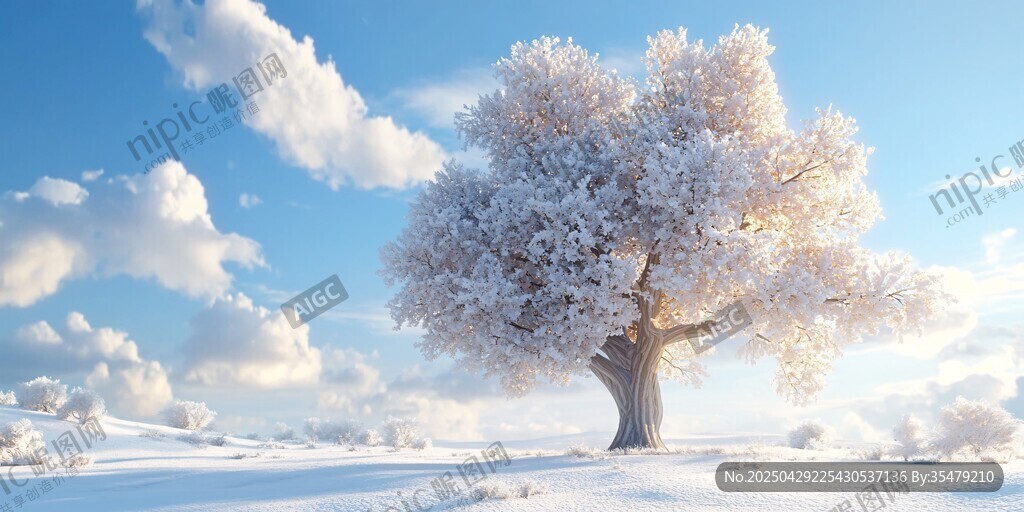 雪覆孤樹的夢幻冬日景致