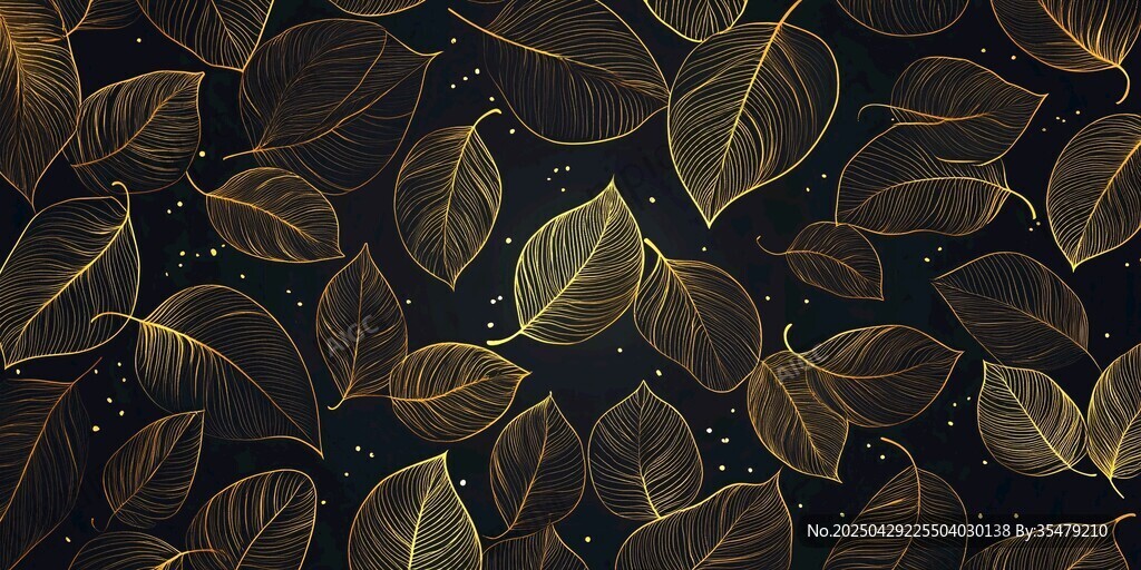 金色葉片深色背景夢幻圖案