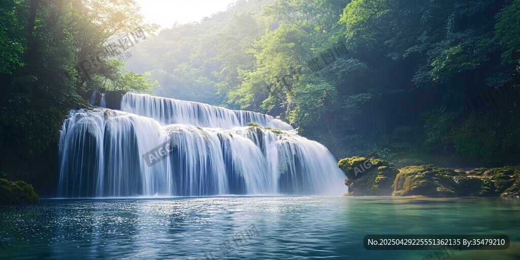 山間瀑布 自然清新美景