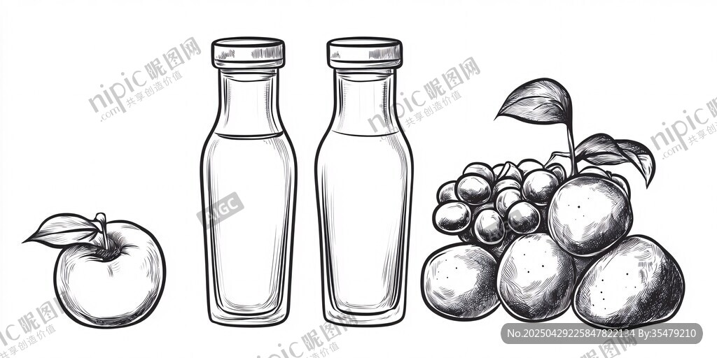 手繪果蔬與飲品瓶插畫