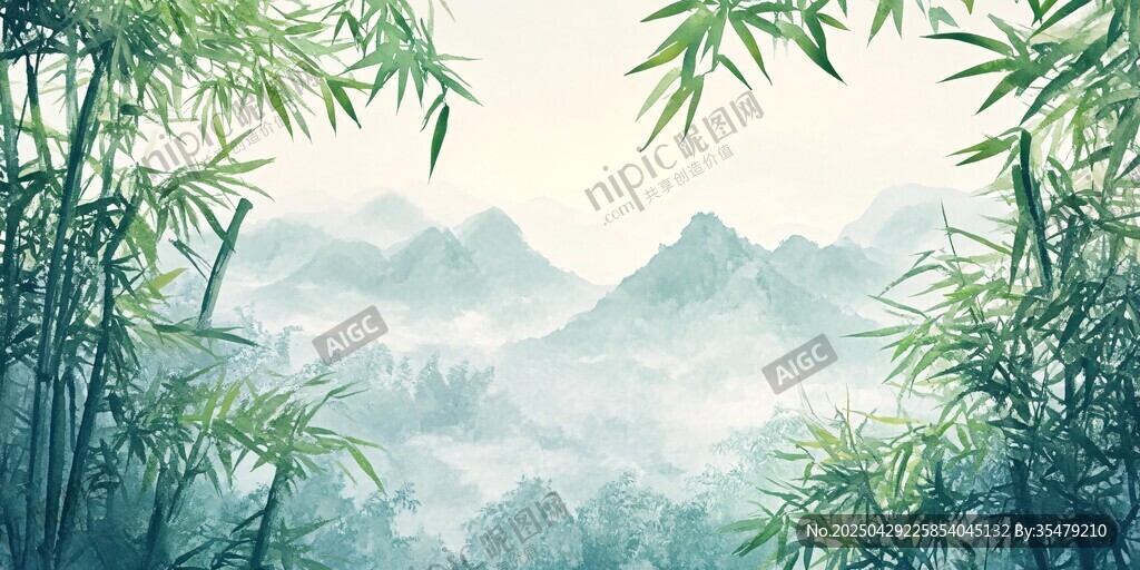 竹林間的山水詩(shī)意畫(huà)卷