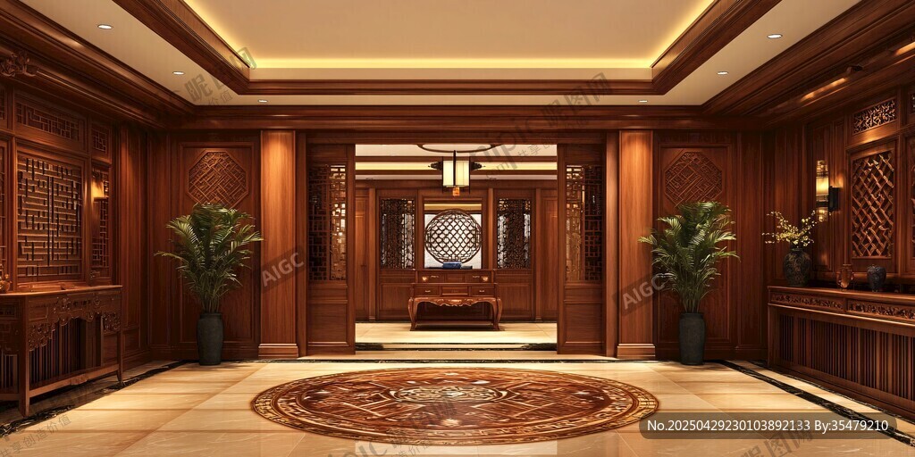中式豪華大廳室內(nèi)設(shè)計(jì)