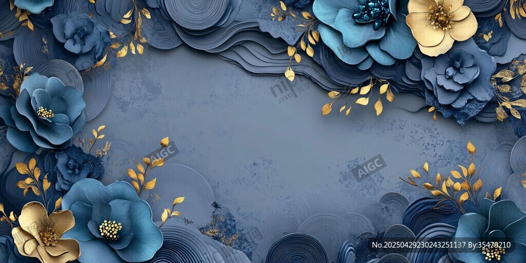 藍(lán)金花卉邊框背景圖