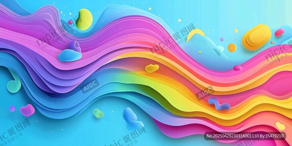 夢幻多彩波浪紙藝背景圖
