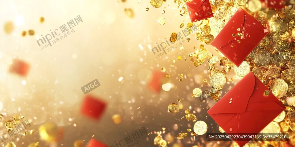 喜慶紅包金幣紛飛場景