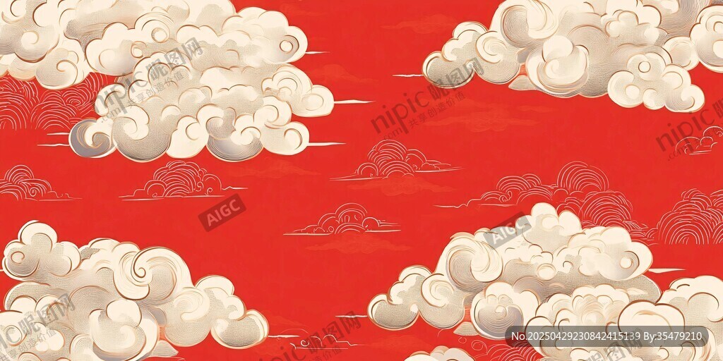 中式紅底祥云圖案背景