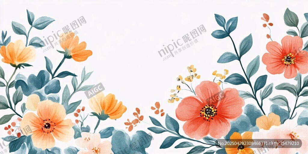 花卉邊框插畫(huà) 清新自然風(fēng)