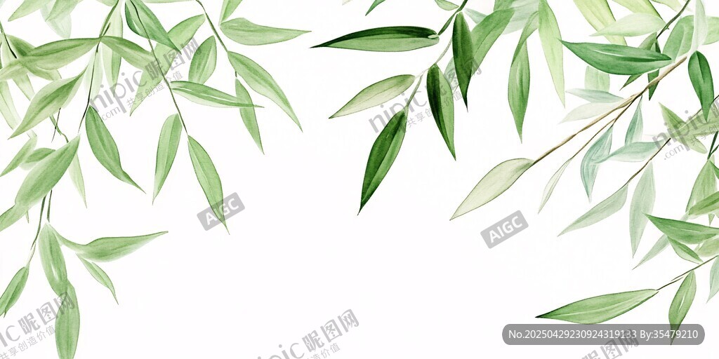 清新綠竹葉插畫背景圖