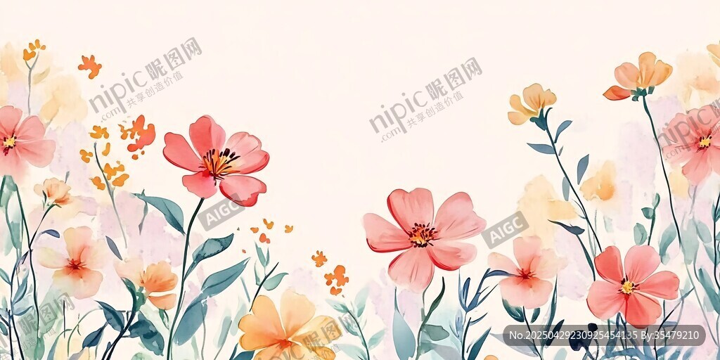 春日花卉邊框插畫