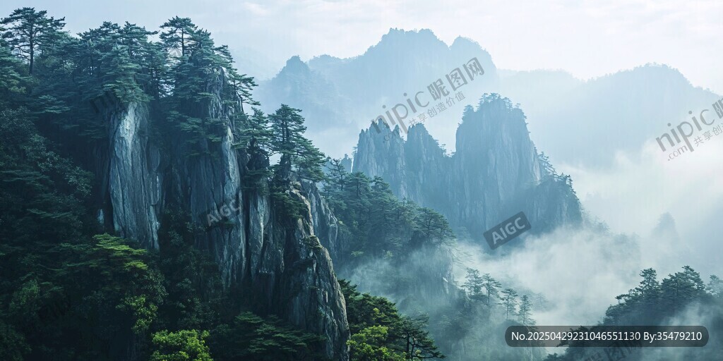 云霧繚繞的壯美山巒景觀