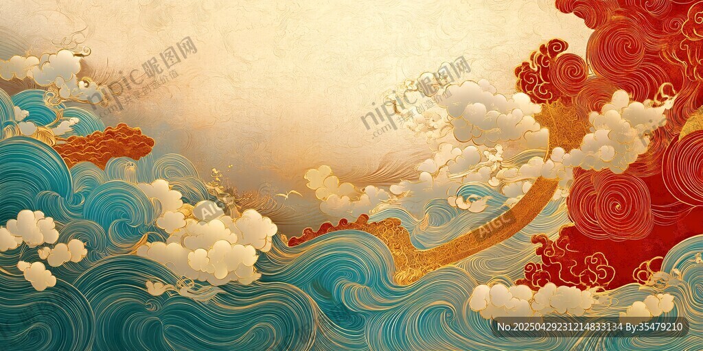 中式云浪祥瑞古風(fēng)背景圖