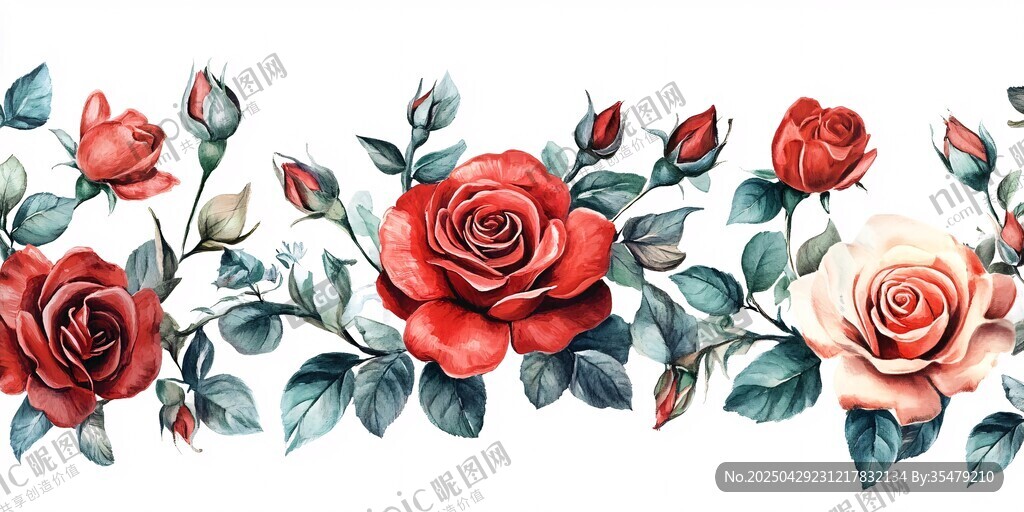 水彩玫瑰花卉裝飾圖案