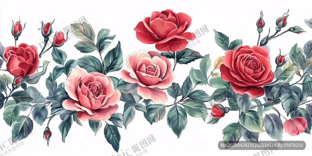 玫瑰花卉邊飾圖案設(shè)計(jì)